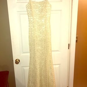 Off white with gold glitter formal dress